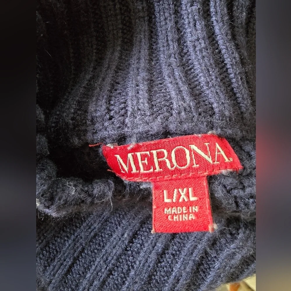 Women's Navy Cable Knit Sweater Cape